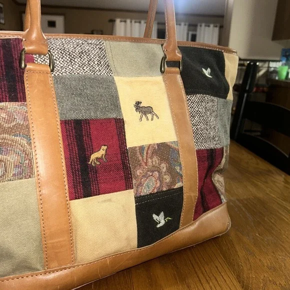 Vintage 90s LL Bean Boat & Tote Bag - Rare HTF Patchwork, Embroidered, Leather - Picture 10 of 15